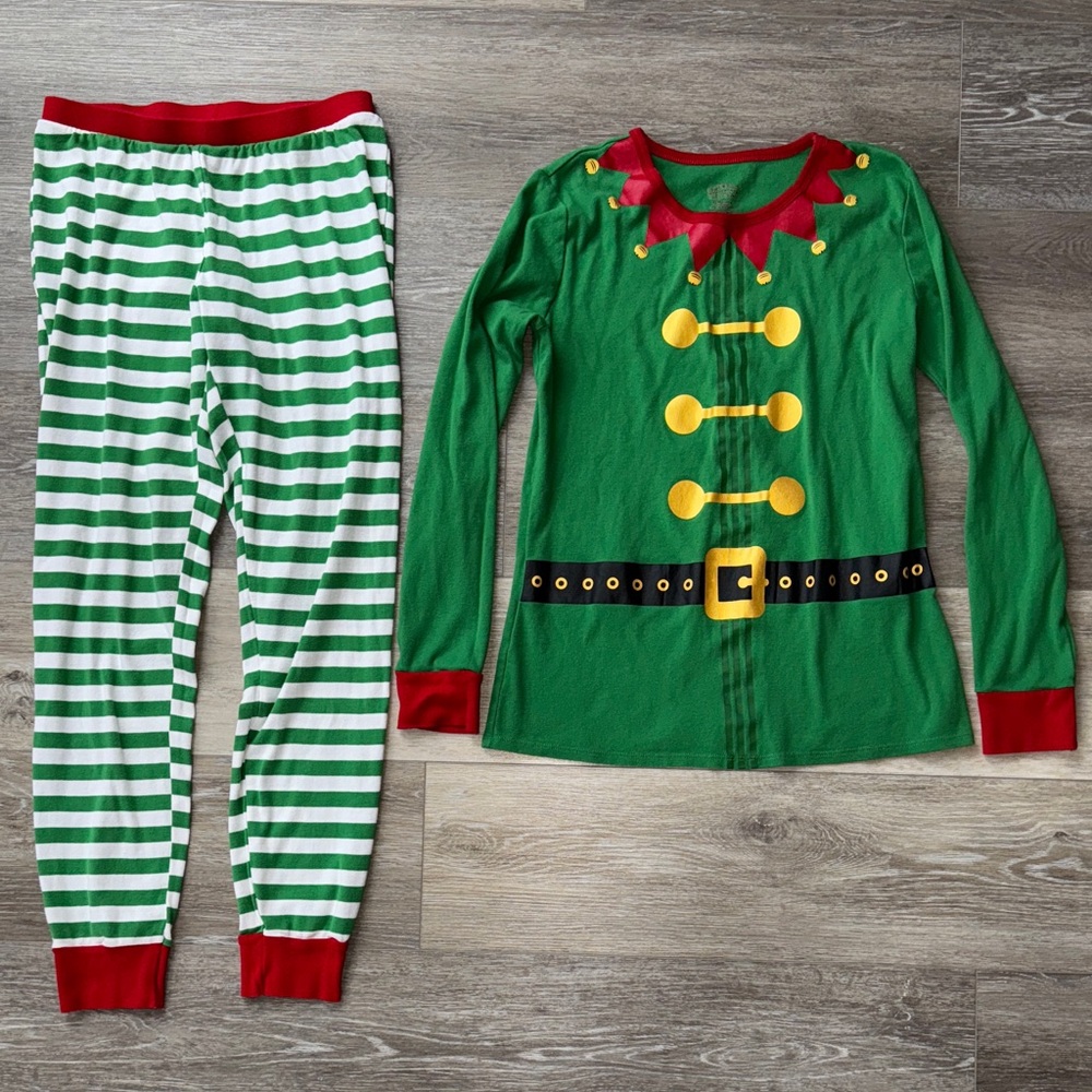 Wondershop Festive Green Elf Pajama Set with Red and Gold Accents